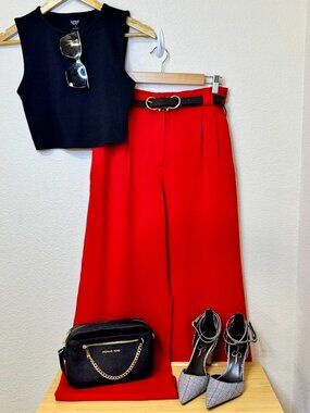 Express High Rise Wide Leg Trousers | Red | Women’s 6 Long